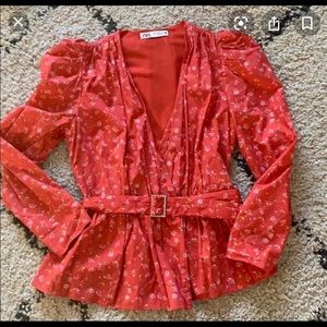 Zara red top with rhinestone belt